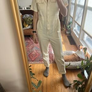 Urban Outfitters Cream Button-Up Jumpsuit